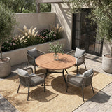 Vicllax 5-Piece Outdoor Patio Dining Set - 47.2-Inch Round Table with Umbrella Hole and 4 Smooth Resin Wicker Armchairs with Seat & Back Cushions