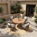 Vicllax 5-Piece Outdoor Patio Dining Set - 47.2-Inch Round Table with Umbrella Hole and 4 Smooth Resin Wicker Armchairs with Seat & Back Cushions