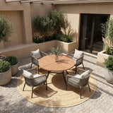 Vicllax 5-Piece Outdoor Patio Dining Set - 47.2-Inch Round Table with Umbrella Hole and 4 Smooth Resin Wicker Armchairs with Seat & Back Cushions