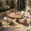 Vicllax 5-Piece Outdoor Patio Dining Set - 47.2-Inch Round Table with Umbrella Hole and 4 Smooth Resin Wicker Armchairs with Seat & Back Cushions
