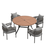 VICLLAX 5-Piece Weather-Resistant Outside Dining Furniture - 47.2" Round Table with 4 Aria Low-back Outdoor Dining Armchair