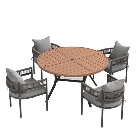 VICLLAX 5-Piece Weather-Resistant Outside Dining Furniture - 47.2" Round Table with 4 Aria Low-back Outdoor Dining Armchair