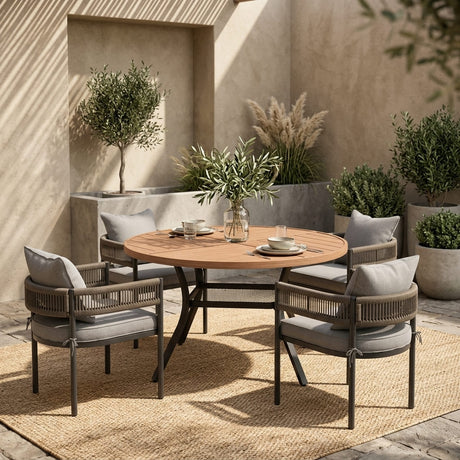 VICLLAX 5-Piece Weather-Resistant Outside Dining Furniture - 47.2" Round Table with 4 Aria Low-back Outdoor Dining Armchair