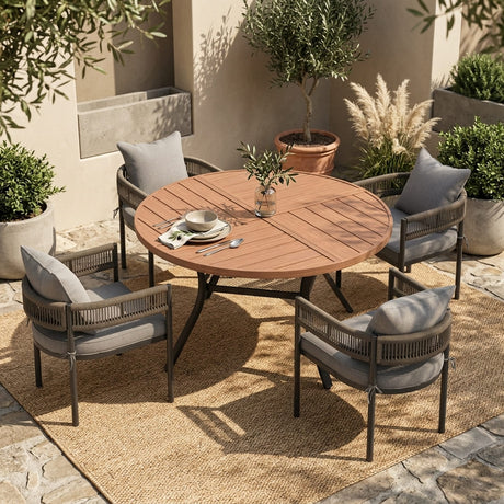 VICLLAX 5-Piece Weather-Resistant Outside Dining Furniture - 47.2" Round Table with 4 Aria Low-back Outdoor Dining Armchair