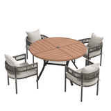 VICLLAX 5-Piece Weather-Resistant Outside Dining Furniture - 47.2" Round Table with 4 Aria Low-back Outdoor Dining Armchair