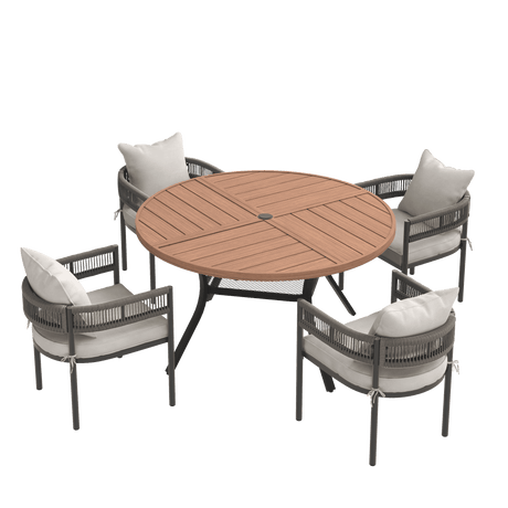 VICLLAX 5-Piece Weather-Resistant Outside Dining Furniture - 47.2" Round Table with 4 Aria Low-back Outdoor Dining Armchair