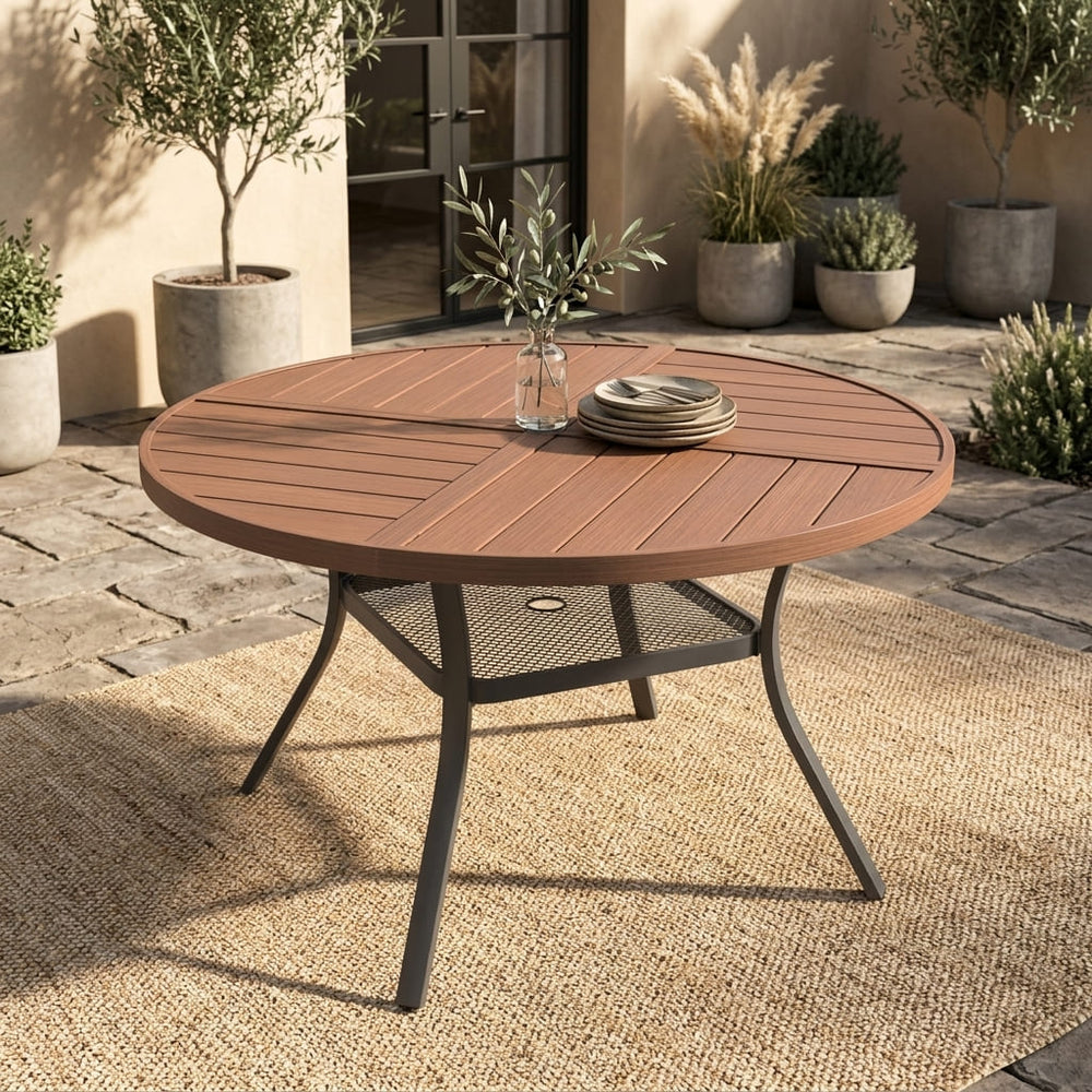 Vicllax 5-Piece Outdoor Patio Dining Set - 47.2-Inch Round Table with Umbrella Hole and 4 Smooth Resin Wicker Armchairs with Seat & Back Cushions