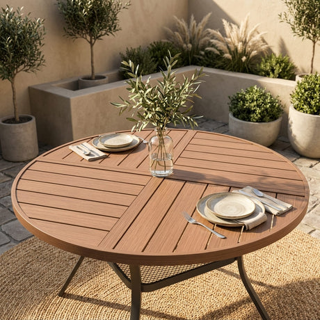 VICLLAX 5-Piece Weather-Resistant Outside Dining Furniture - 47.2" Round Table with 4 Aria Low-back Outdoor Dining Armchair