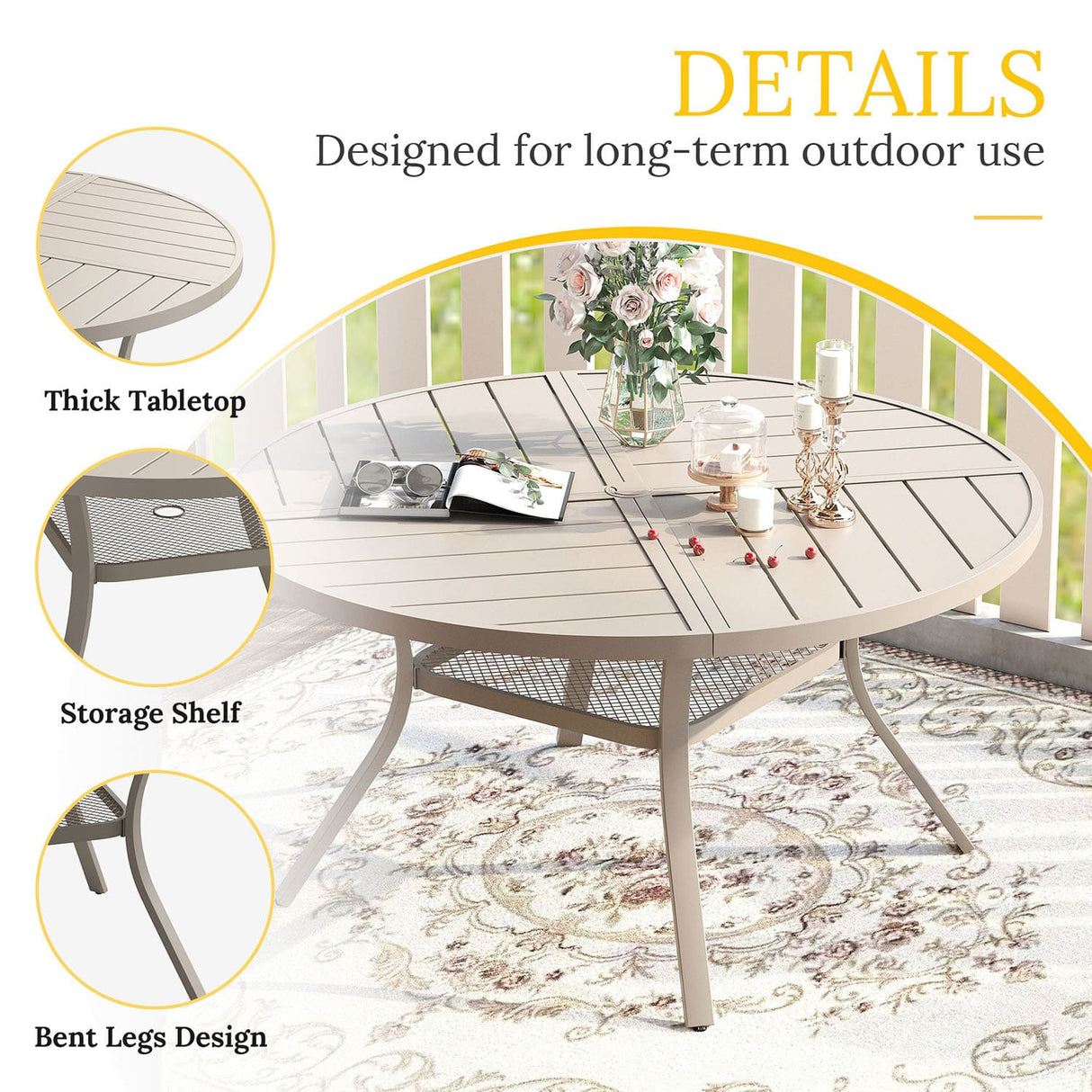 Vicllax Round Patio Dining Table for 4/6/8, Outdoor Large Metal Table