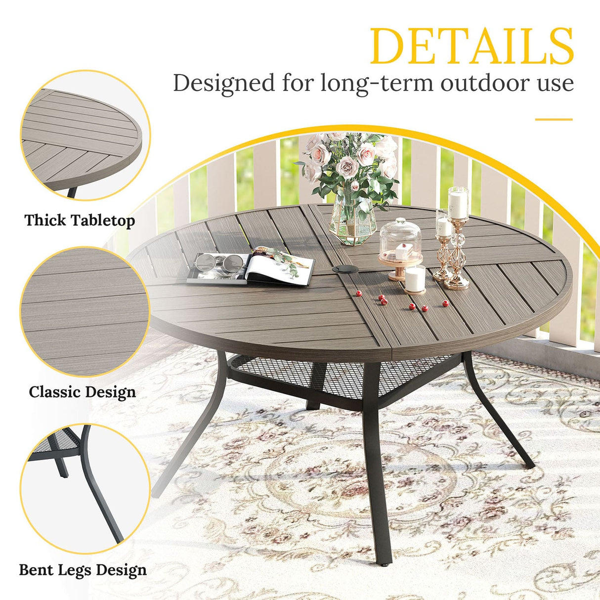 VICLLAX Patio Outdoor Dining Set of 4/6, Metal Round Dining Table and Stackable Sling Dining Chair with Armrest