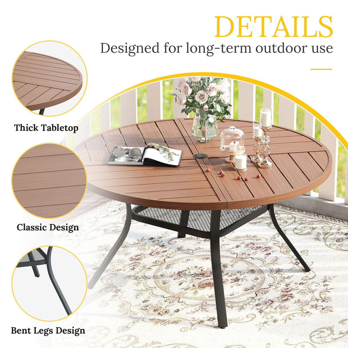Vicllax Round Patio Dining Table for 4/6/8, Outdoor Large Metal Table