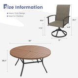 VICLLAX 7-pcs Outdoor Dining Set, 50” Round Metal Table with Umbrella Hole & 6 Swivel Textilene Chairs