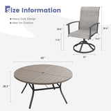 VICLLAX 7-pcs Outdoor Dining Set, 50” Round Metal Table with Umbrella Hole & 6 Swivel Textilene Chairs