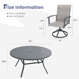 VICLLAX 7-pcs Outdoor Dining Set, 50” Round Metal Table with Umbrella Hole & 6 Swivel Textilene Chairs