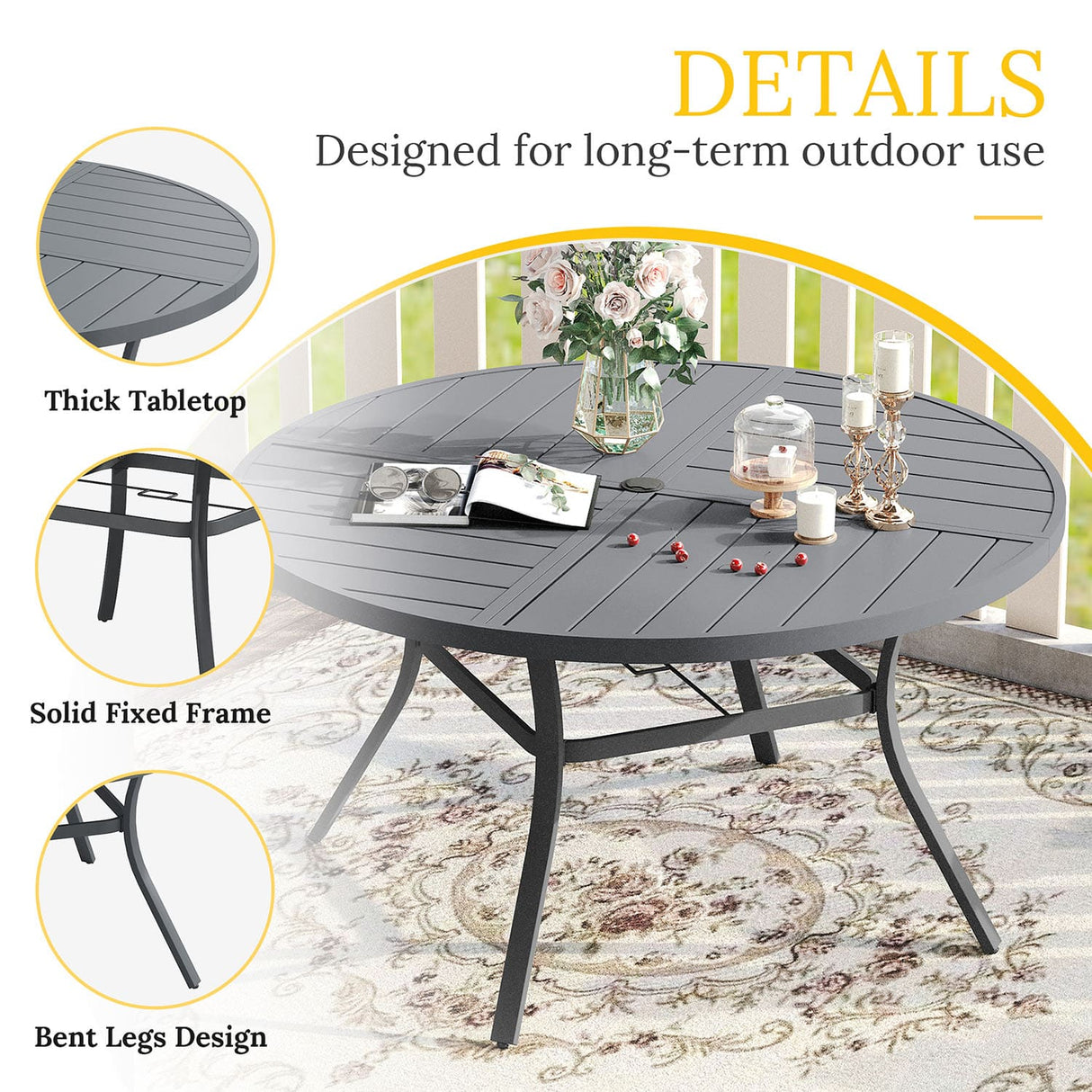 Vicllax Round Patio Dining Table for 4/6/8, Outdoor Large Metal Table