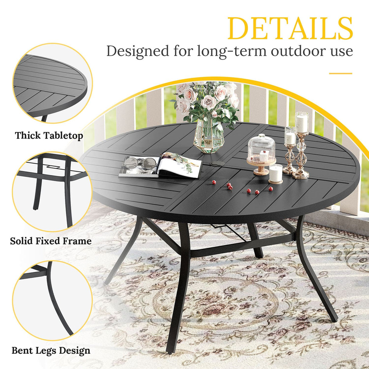 Vicllax Round Patio Dining Table for 4/6/8, Outdoor Large Metal Table