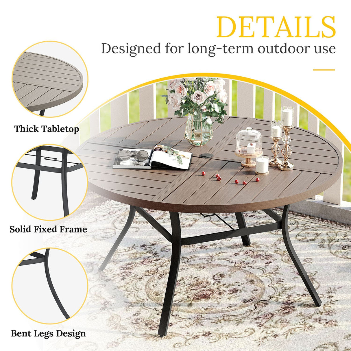 Vicllax Round Patio Dining Table for 4/6/8, Outdoor Large Metal Table