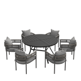 VICLLAX 7-Piece Weather-Resistant Outside Dining Furniture - 50"/53" Round Table with 6 Aria Low-back Outdoor Dining Armchair