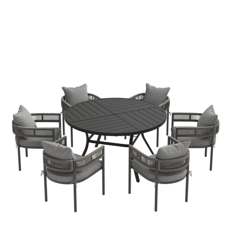 VICLLAX 7-Piece Weather-Resistant Outside Dining Furniture - 50"/53" Round Table with 6 Aria Low-back Outdoor Dining Armchair