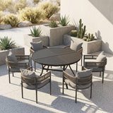 VICLLAX 7-Piece Weather-Resistant Outside Dining Furniture - 50"/53" Round Table with 6 Aria Low-back Outdoor Dining Armchair