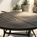 VICLLAX 7-Piece Weather-Resistant Outside Dining Furniture - 50"/53" Round Table with 6 Aria Low-back Outdoor Dining Armchair
