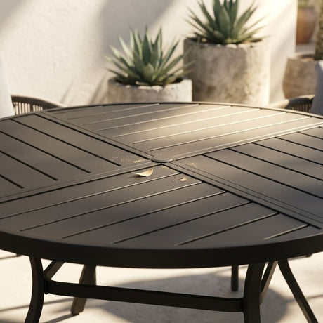 VICLLAX 9-Piece Weather-Resistant Outside Dining Furniture - 60"/63" Round Table with 8 Aria Low-back Outdoor Dining Armchair