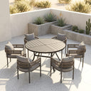 VICLLAX 7-Piece Weather-Resistant Outside Dining Furniture - 50"/53" Round Table with 6 Aria Low-back Outdoor Dining Armchair