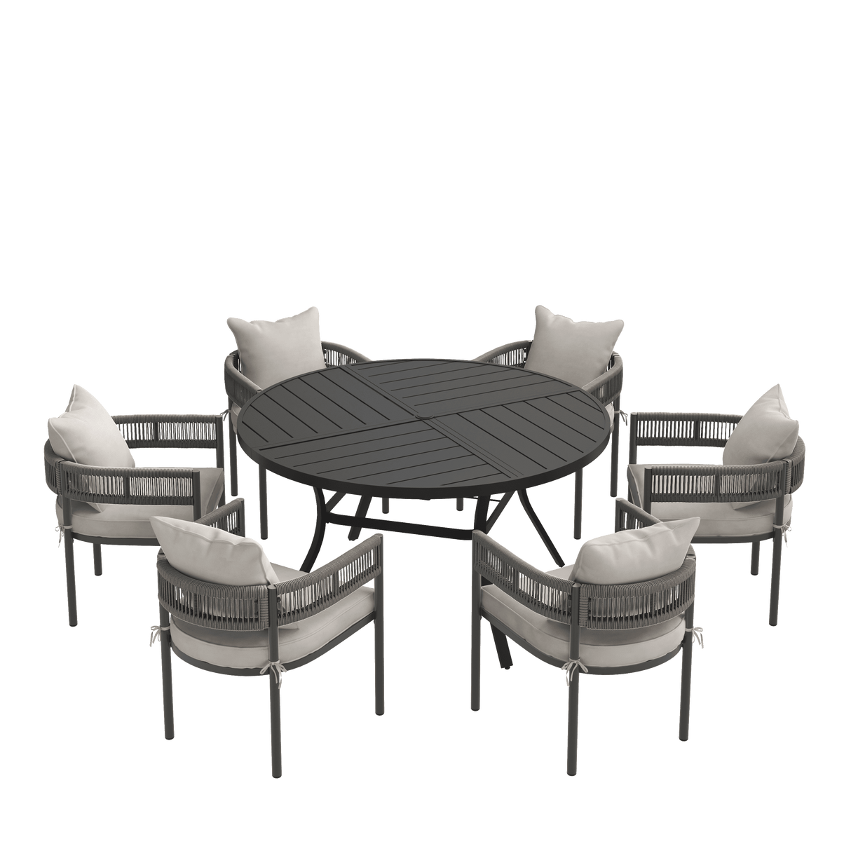 VICLLAX 7-Piece Weather-Resistant Outside Dining Furniture - 50"/53" Round Table with 6 Aria Low-back Outdoor Dining Armchair