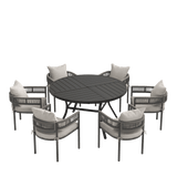 VICLLAX 7-Piece Weather-Resistant Outside Dining Furniture - 50"/53" Round Table with 6 Aria Low-back Outdoor Dining Armchair