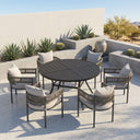 VICLLAX 7-Piece Weather-Resistant Outside Dining Furniture - 50"/53" Round Table with 6 Aria Low-back Outdoor Dining Armchair