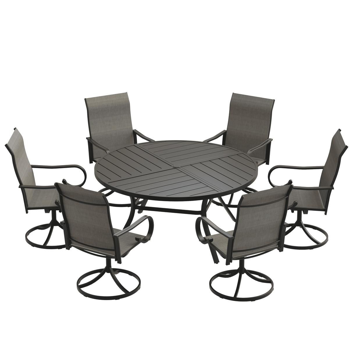VICLLAX 7-Piece Patio Dining Set, 50/53 inch Round Table with Umbrella Hole and Swivel Rocking Sling Chairs