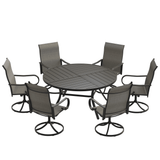 VICLLAX 7-Piece Patio Dining Set, 50/53 inch Round Table with Umbrella Hole and Swivel Rocking Sling Chairs