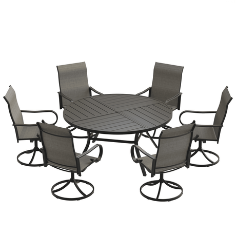 VICLLAX 7-Piece Patio Dining Set, 50/53 inch Round Table with Umbrella Hole and Swivel Rocking Sling Chairs