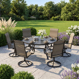 VICLLAX 7-Piece Patio Dining Set, 50/53 inch Round Table with Umbrella Hole and Swivel Rocking Sling Chairs
