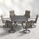 VICLLAX 7-Piece Patio Dining Set, 50/53 inch Round Table with Umbrella Hole and Swivel Rocking Sling Chairs