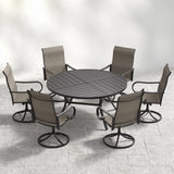 VICLLAX 7-Piece Patio Dining Set, 50/53 inch Round Table with Umbrella Hole and Swivel Rocking Sling Chairs