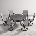 VICLLAX 7-Piece Patio Dining Set, 50/53 inch Round Table with Umbrella Hole and Swivel Rocking Sling Chairs