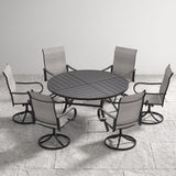 VICLLAX 7-Piece Patio Dining Set, 50/53 inch Round Table with Umbrella Hole and Swivel Rocking Sling Chairs
