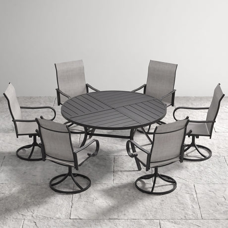 VICLLAX 7-Piece Patio Dining Set, 50/53 inch Round Table with Umbrella Hole and Swivel Rocking Sling Chairs