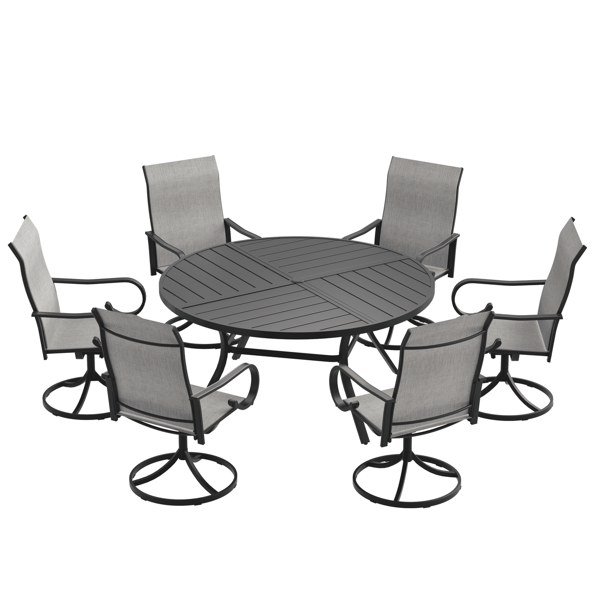 VICLLAX 7-Piece Patio Dining Set, 50/53 inch Round Table with Umbrella Hole and Swivel Rocking Sling Chairs