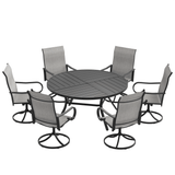 VICLLAX 7-Piece Patio Dining Set, 50/53 inch Round Table with Umbrella Hole and Swivel Rocking Sling Chairs