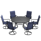 VICLLAX 7-Piece Patio Dining Set, 50/53 inch Round Table with Umbrella Hole and Swivel Rocking Sling Chairs