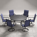 VICLLAX 7-Piece Patio Dining Set, 50/53 inch Round Table with Umbrella Hole and Swivel Rocking Sling Chairs
