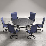 VICLLAX 7-Piece Patio Dining Set, 50/53 inch Round Table with Umbrella Hole and Swivel Rocking Sling Chairs