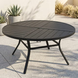 Vicllax 7-Piece Weather-Resistant Outside Dining Furniture - 50" / 53" Round Slat Table with 6 Smooth Synthetic Rattan Cushioned Armchairs for Lawn