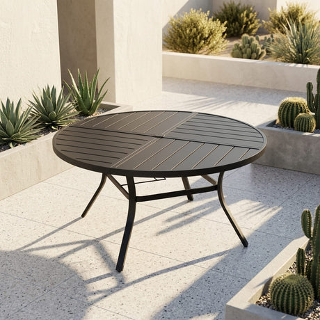 VICLLAX 9-Piece Weather-Resistant Outside Dining Furniture - 60"/63" Round Table with 8 Aria Low-back Outdoor Dining Armchair