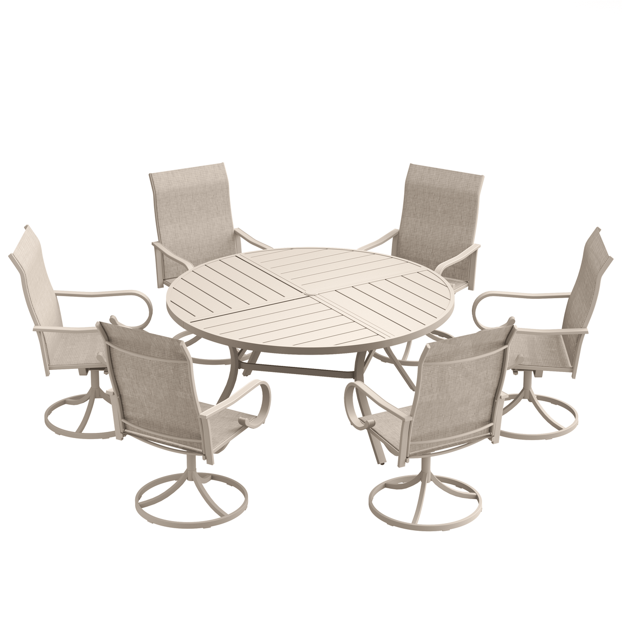VICLLAX 7-Piece Patio Dining Set, 50/53 inch Round Table with Umbrella Hole and Swivel Rocking Sling Chairs