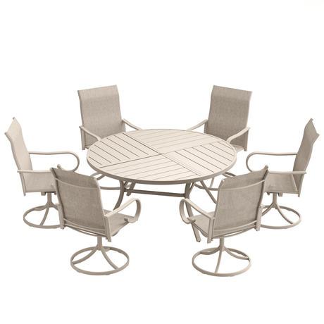 VICLLAX 7-Piece Patio Dining Set, 50/53 inch Round Table with Umbrella Hole and Swivel Rocking Sling Chairs