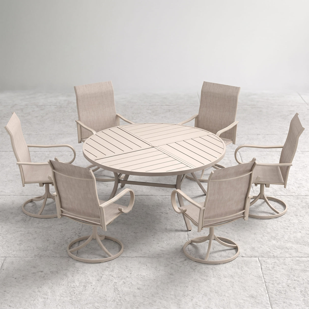 VICLLAX 7-Piece Patio Dining Set, 50/53 inch Round Table with Umbrella Hole and Swivel Rocking Sling Chairs