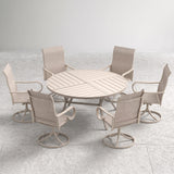 VICLLAX 7-Piece Patio Dining Set, 50/53 inch Round Table with Umbrella Hole and Swivel Rocking Sling Chairs